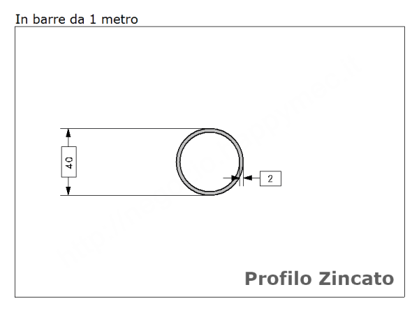 Tubo tondo diam.40x2mm.zincato in barre da 1 metro in ferro