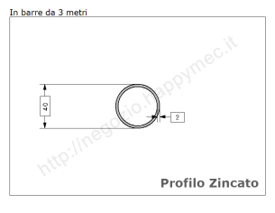 Tubo tondo diam.40x2mm.zincato in barre da 3 metri in ferro