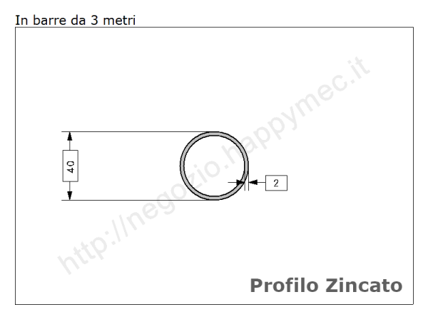 Tubo tondo diam.40x2mm.zincato in barre da 3 metri in ferro