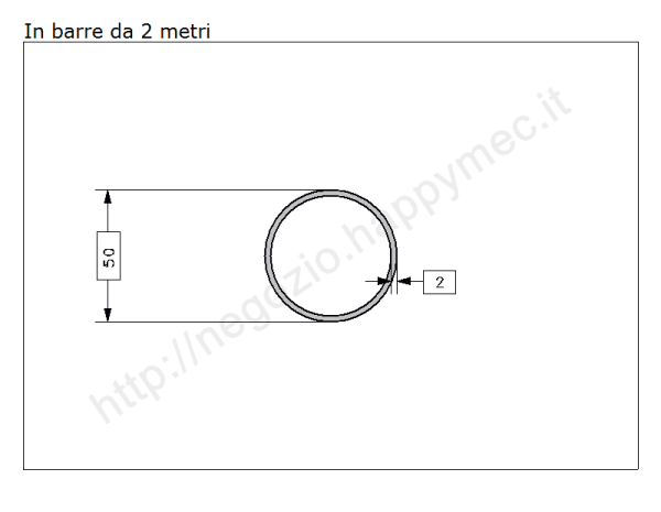 Tubo tondo diam.50x2mm.grezzo in barre da 2 metri in ferro