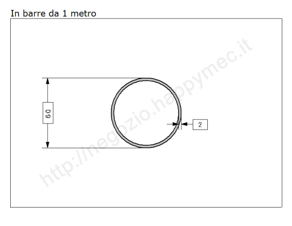 Tubo tondo diam.60x2mm.(2") grezzo in barre da 1 metro in ferro