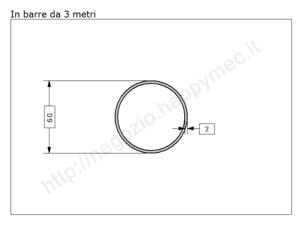 Tubo tondo diam.60x2mm.(2") grezzo in barre da 3 metri in ferro