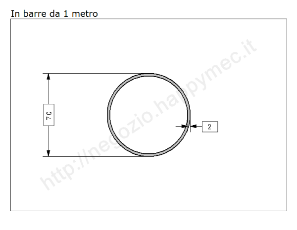 Tubo tondo diam.70x2mm.grezzo in barre da 1 metro in ferro