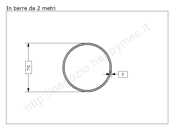 Tubo tondo diam.70x2mm.grezzo in barre da 2 metri in ferro