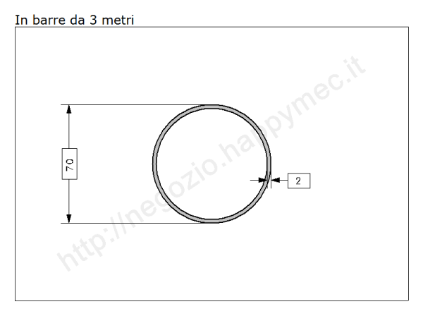 Tubo tondo diam.70x2mm.grezzo in barre da 3 metri in ferro