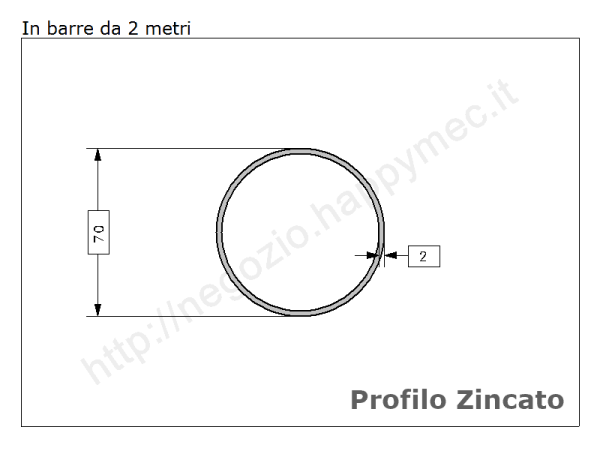 Tubo tondo diam.70x2mm.zincato in barre da 2 metri in ferro