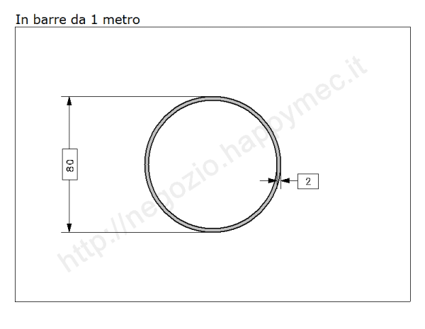 Tubo tondo diam.80x2mm.grezzo in barre da 1 metro in ferro