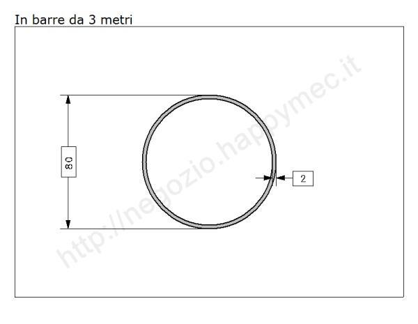Tubo tondo diam.80x2mm.grezzo in barre da 3 metri in ferro