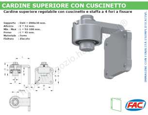 Cardine superiore zinc. d.90 c/cuscinetto e piastra 5 fori