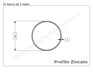 Tubo tondo diam.80x2mm.zincato in barre da 3 metri in ferro