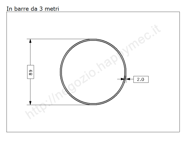 Tubo tondo diam.89x2mm.(3") grezzo in barre da 3 metri in ferro