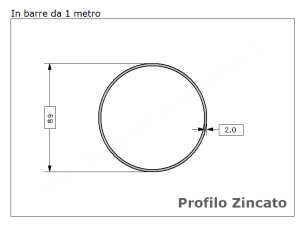 Tubo tondo diam.89x2mm.(3") zincato in barre da 1 metro in ferro