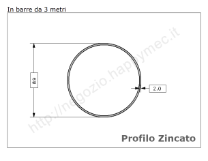 Tubo tondo diam.89x2mm.(3") zincato in barre da 3 metri in ferro