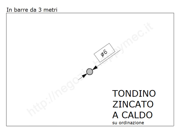 Tondo pieno diam.6mm. zincato in barre da 3 metri in ferro