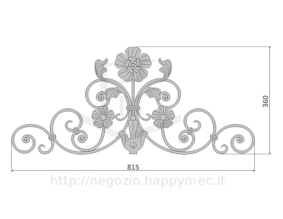 Cimasa per cancelli pedonali in piatto, foglie e fiori