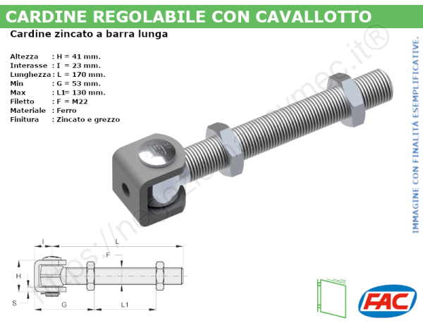 Cardine zinc. con cavallotto e barra lunga M22 - accessori fac