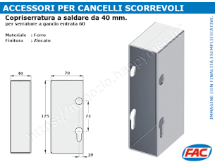 Scatola copriserratura da 40mm. per serrature a gancio E.60