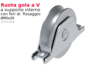Ruota zincata diametro 90x20 gola "V" supp.interno forato
