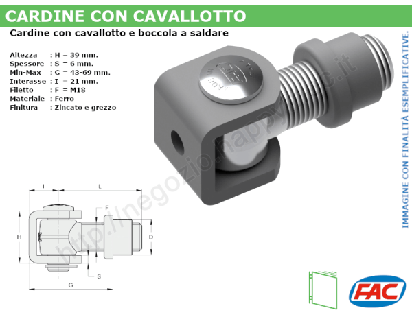 Cardine zinc. con cavallotto e boccola M18 a saldare - accessori