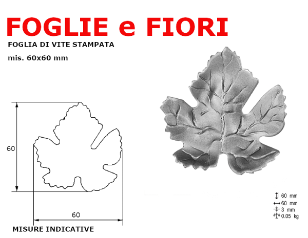 Foglia d'uva stampata 60x60 sp 3 mm.