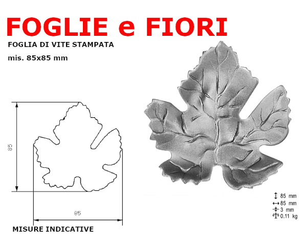 Foglia d'uva stampata 85x85 sp 3 mm.