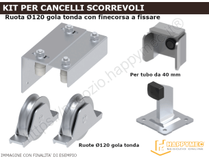 Kit per scorrevoli sp.40 - Ruota d.120 gola tonda 16mm