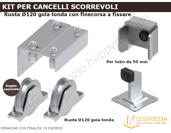 Kit per scorrevoli sp.50 - Ruota d.120 doppio cuscinetto gola