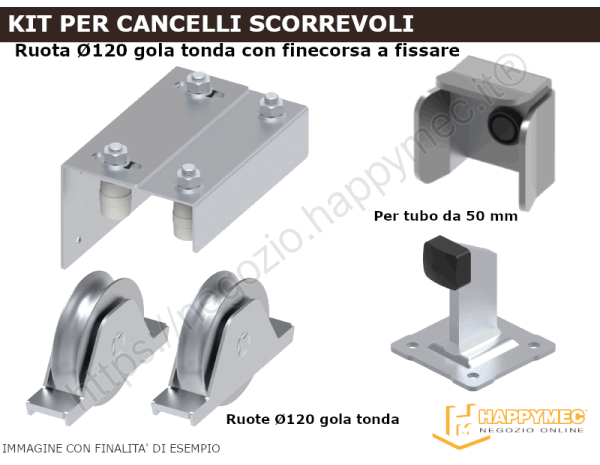 Kit per scorrevoli sp.50 - Ruota d.120 gola tonda 16mm KSC120T50.z