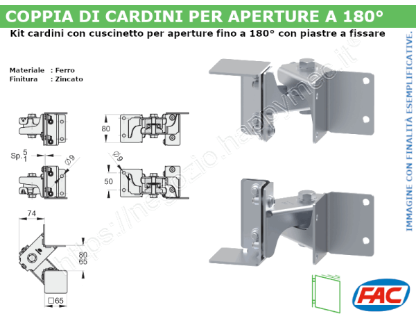 Kit cardine a cuscinetto x apertura 180 gradi con piastra