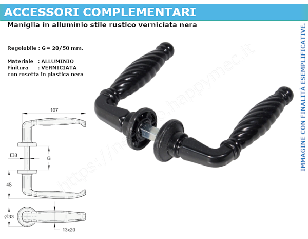  Maniglia rustica in alluminio colore nero regolabile da 20-50