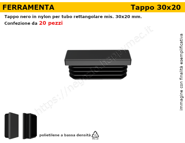 Confezione tappi rettangolari 30x20 mm (conf.da 20pz)
