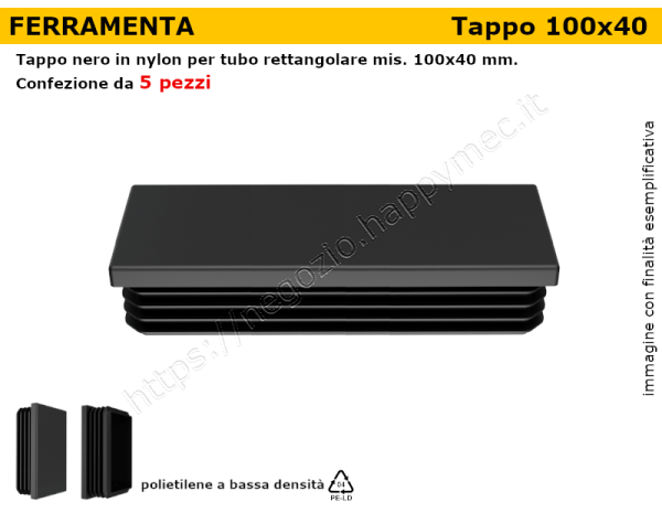  Confezione tappi rettangolari 100x40 mm (conf.da 5pz)