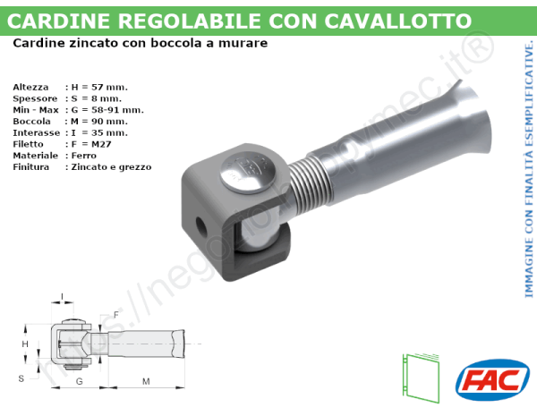 Cardine zinc. con cavallotto e boccola M27 a murare - accessori