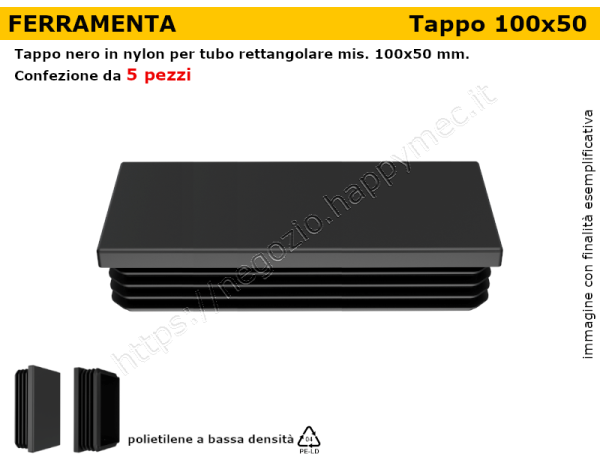  Confezione tappi rettangolari 100x50 mm (conf.da 5pz)