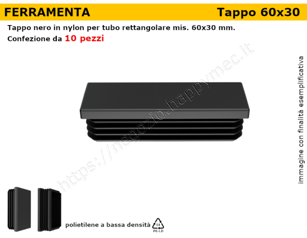  Confezione tappi rettangolari 60x30 mm (conf.da 10pz)