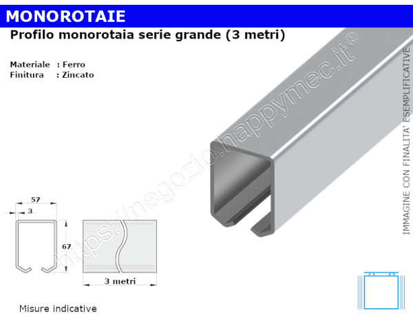 Profili metallici, Profilo per monorotaia MR-A zincato in barre