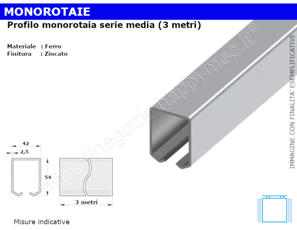 Profili metallici, Profilo per monorotaia MR-B zincato in barre