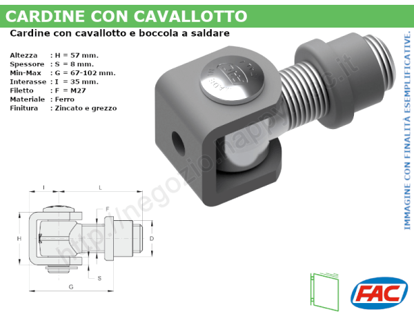 Cardine zinc. con cavallotto e boccola M27 a saldare - accessori