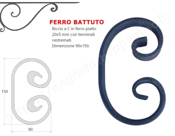 Rik-fer, Riccio a "C" forgiato liscio in piatto grezzo 20x6mm