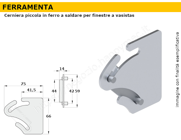 Cerniera stampata per finestra a vasistas in ferro a saldare