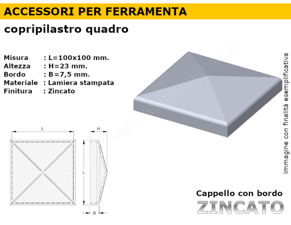 Cappello quadro zincato 100x100 bordato VL2101.100