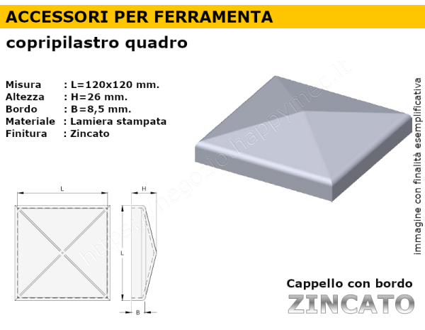 Cappello quadro zincato 120x120 bordato VL2101.120