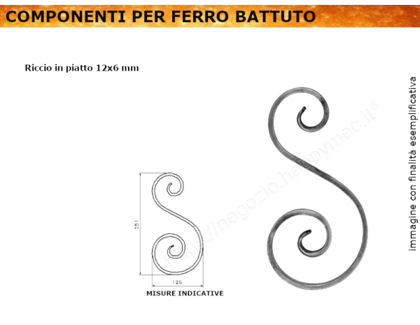 Riccio a S in piatto 12x6 dim. 125x250 mm. I ricci in ferro