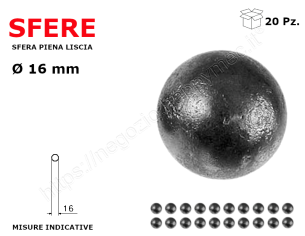 Sfera piena liscia in ferro diametro 16 mm. Finitura: ferro