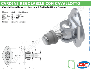 Cardine zinc. M18 con cavallotto saldato su piastra a 2 fori