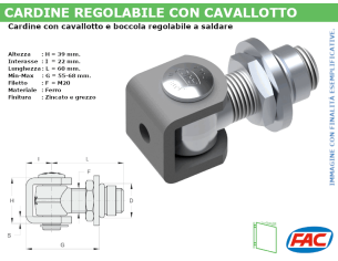 Cardine zinc. M20 con cavallotto e boccola regolabile - accessori