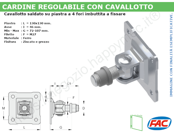 Cardine zinc. M27 con cavallotto saldato su piastra a 4 fori