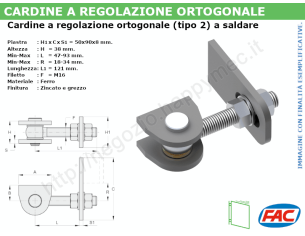 Cardine zincato M16 a regolazione ortogonale - accessori fac
