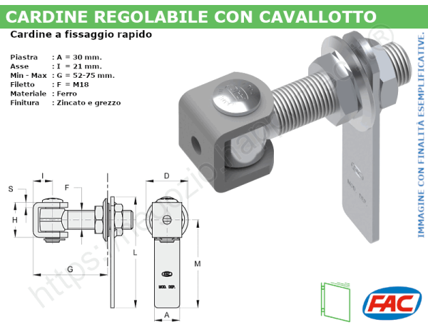Cardine zincato M18 con cavallotto e fissaggio rapido - accessori
