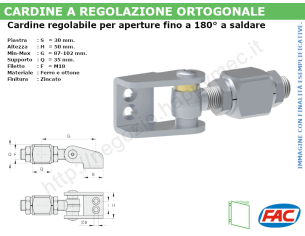 Cardine zincato M18 per aperture fino a 180° a saldare